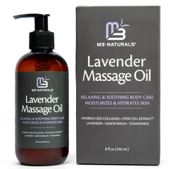 M3 Naturals Lavender Massage Oil applied to the belly area for targeted care