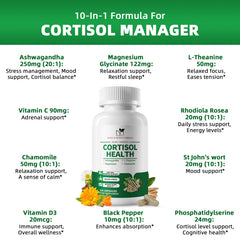 MABEFY Cortisol bottle label close-up guiding daily usage.