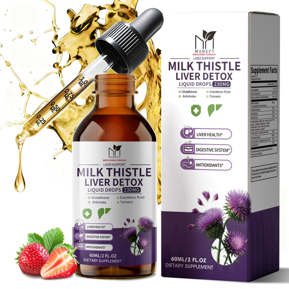 MABEFY Milk Thistle Drops bottle highlighting liver support in a convenient liquid form