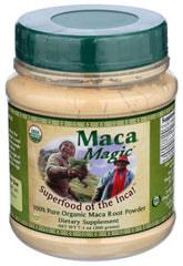 Maca Magic organic black maca powder bottle for daily smoothies