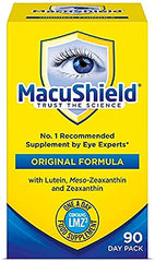 MacuShield eye supplement bottle prepared for daily use.