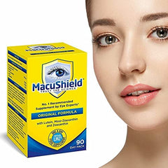 MacuShield label close-up with product details.