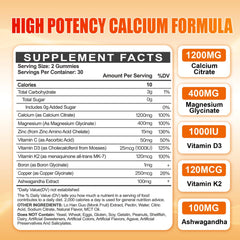 Maennyliy Calcium 1200mg gummies jar highlights tasty, sugar-free orange flavor.