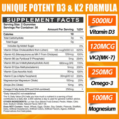Maennyliy Vitamin D3 K2 Gummies ingredients panel showing high-absorption formula.