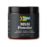 MAG Recovery MSM Powder packaging highlights 100% organic sulfur crystals for clean daily use