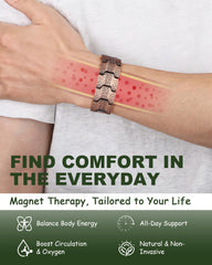 Adjustable MagEnergy copper bracelet shown with sizing tool for perfect fit
