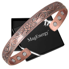 MagEnergy copper bracelet close-up of adjustable 6-8 inch design, comfortable fit.