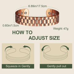 MagEnergy copper bracelet hypoallergenic close-up emphasizes nickel-free, skin-friendly design.