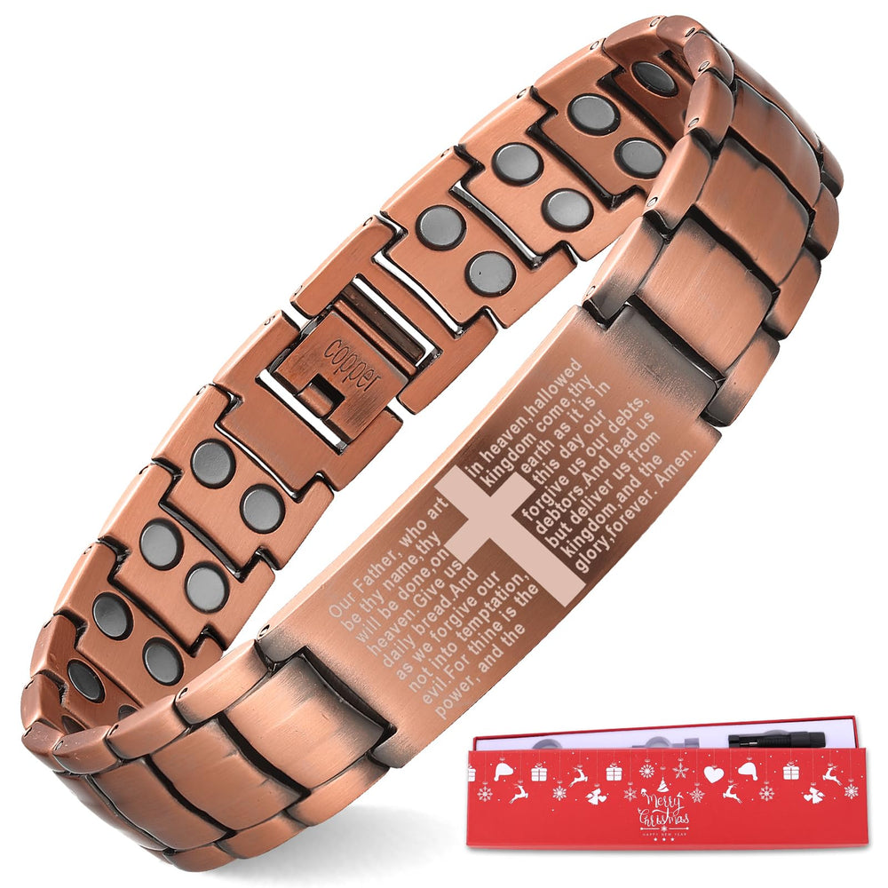 MagEnergy copper bracelet for men with cross design in gift box