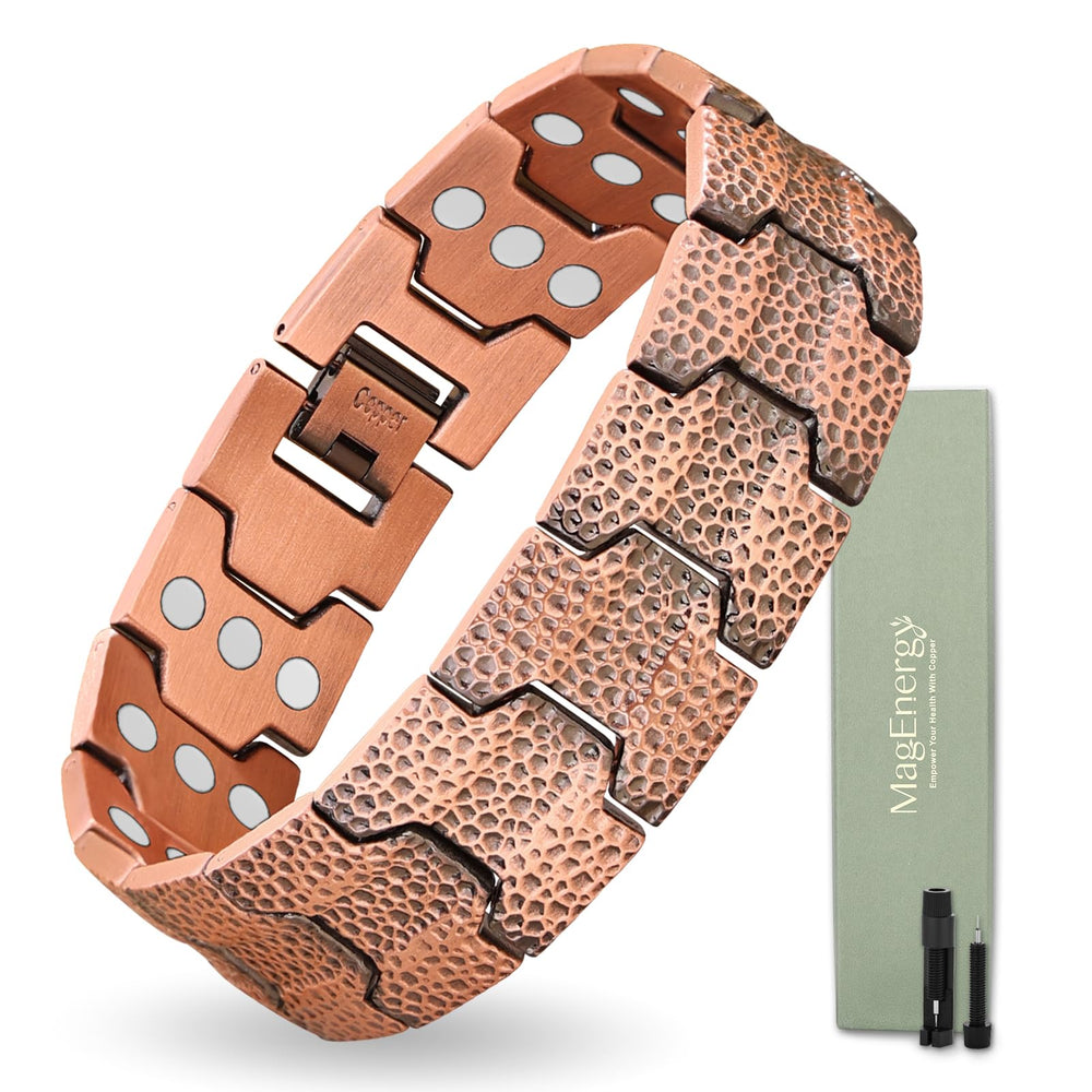 MagEnergy copper bracelet for men with hammered design for a bold daily look