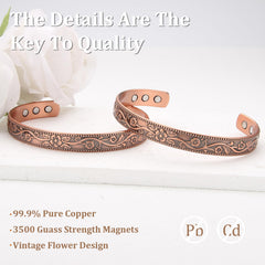 MagEnergy vintage flower pattern bracelet, stylish daily accessory.