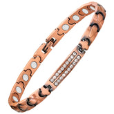 MagEnergy copper bracelet for women close-up showing 99.9% purity and skin-friendly design.