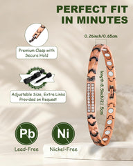 MagEnergy copper bracelet worn on wrist with elegant minimalist style.