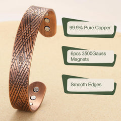 MagEnergy copper bracelet worn on wrist, adjustable to fit most wrists.