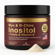 MagHealth Inositol powder bottle poured into a glass for daily wellness routine.
