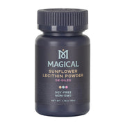 Magical Butter sunflower lecithin powder bottle shows soy-free stabilizer for smooth emulsions