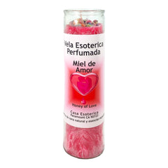 MAGICK SPACE Honey of Love Candle pink closeup for intention setting and romance rituals.