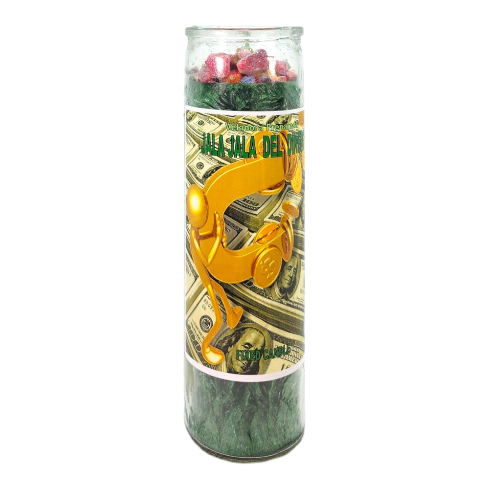 Magick Space Money Magnet Candle in green palm wax, ideal for attracting opportunities.