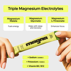 Magna electrolyte powder mixed in water shown in a clear glass