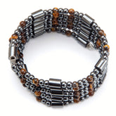 MAGNEHEALTH tiger eye and black hematite wrap front view, a stylish wellness accessory.