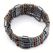MAGNEHEALTH tiger eye and black hematite wrap front view, a stylish wellness accessory.