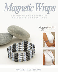MAGNEHEALTH wellness wrap stretched on wrist to show adjustable fit.