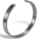 MagnetRX brushed silver magnetic bracelet on wrist, unisex style for daily wear.