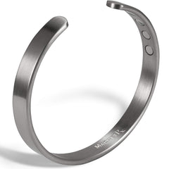 MagnetRX brushed silver magnetic bracelet on wrist, unisex style for daily wear.