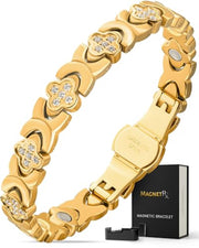 MagnetRX four-leaf clover bracelet with crystals, elegant daily wear.