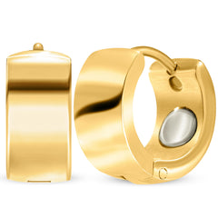 MagnetRX gold polished earrings front view, durable stainless steel with secure magnets.