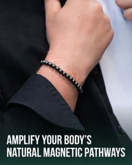 Worn MagnetRX hematite bracelet on wrist with elegant look