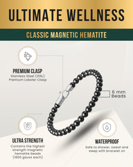 Detail of MagnetRX stainless steel clasp on hematite bracelet