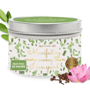 Magnificent 101 Manifest Money Candle packaging and label glow enhancing premium home ambiance
