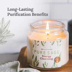 Magnificent 101 Pure Sage Energy Candle lit, creating a calm meditation ambience.