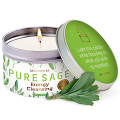Magnificent 101 white sage candle packaging promotes clean energy and a welcoming ambiance.