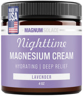 Magnum Solace Nighttime Magnesium Cream bottle for calm bedtime care.