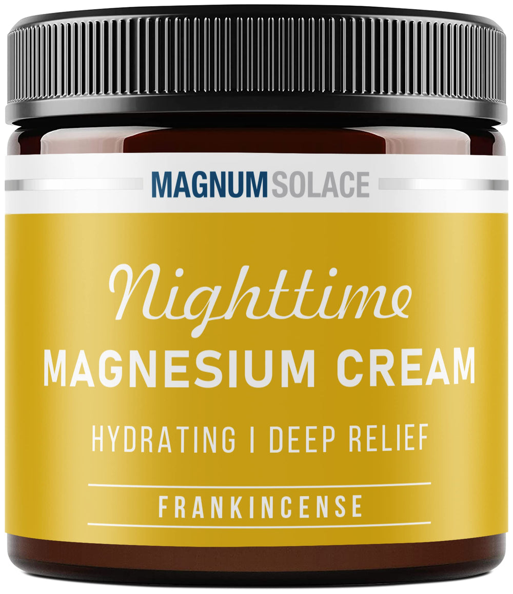 Magnum Solace magnesium cream bottle for calming nighttime routine