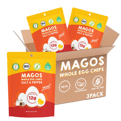 Magos Egg Chips Salt & Pepper bag front, protein-packed snack