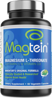 Magtein bottle front view highlighting brain health formula