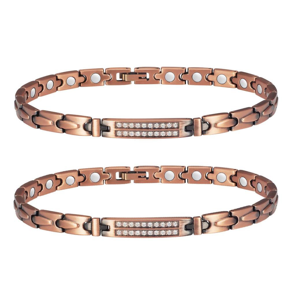 MagVIVACE copper ankle bracelet closeup showing hypoallergenic finish for daily wear