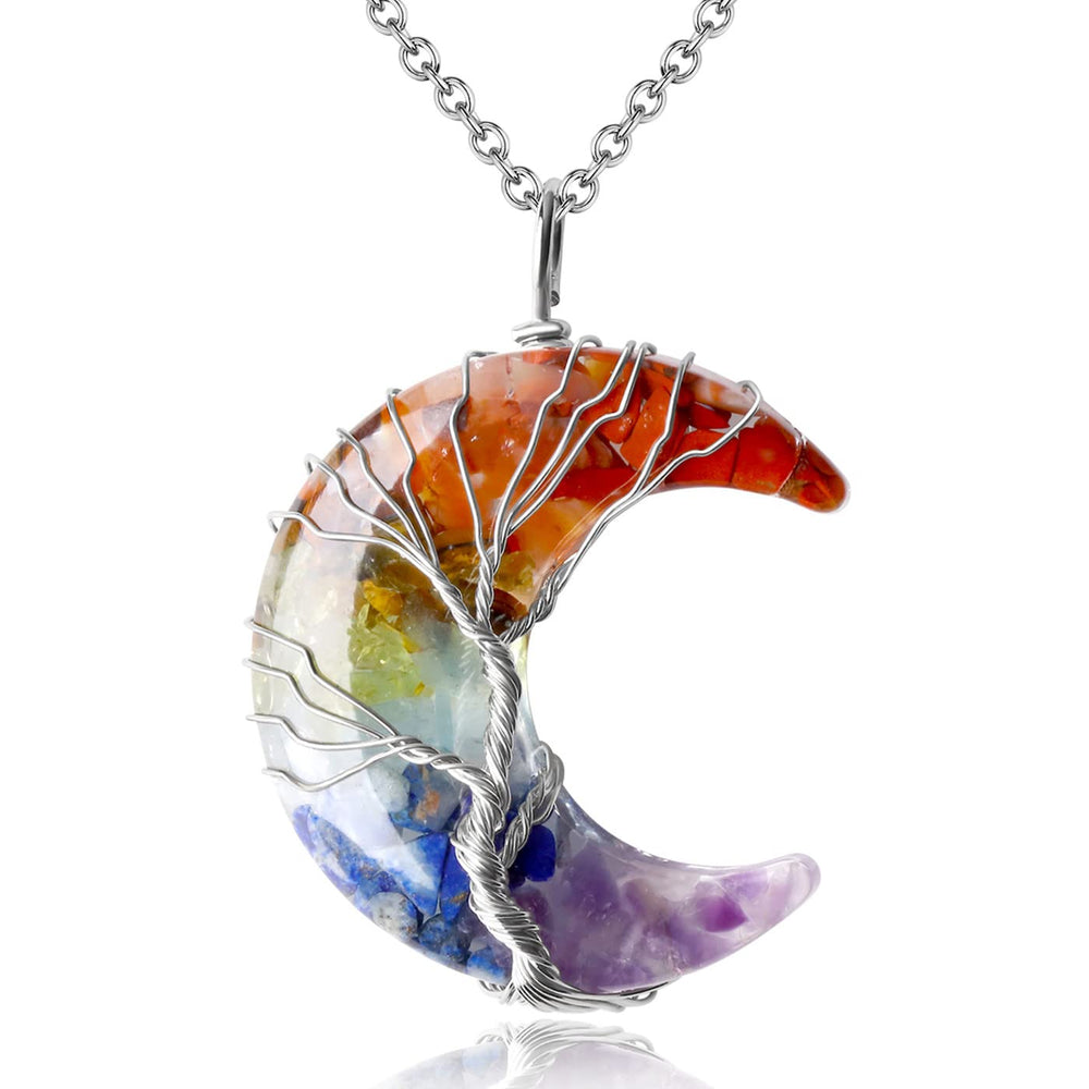 MAIBAOTA 7 Chakra Moon Necklace pendant with crescent moon design for calm focus