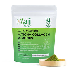 Maiji ceremonial-grade matcha powder in a bag, ideal for daily energy and ritual.