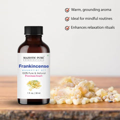 amber glass bottle protects Majestic Pure frankincense oil from light and preserves potency.