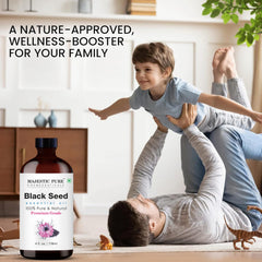 Majestic Pure Black Seed Oil being added to a diffuser for aroma.