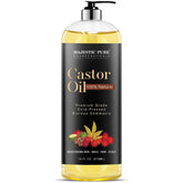 Majestic Pure Castor Oil bottle pouring for skin and hair nourishment