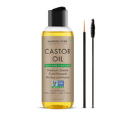 Majestic Pure Castor Oil bottle with pump enables easy, precise application.
