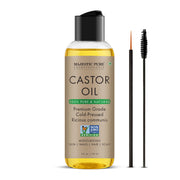 Majestic Pure Castor Oil bottle with pump enables easy, precise application.