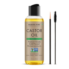 Majestic Pure Castor Oil bottle with pump enables easy, precise application.