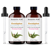 Majestic Pure eucalyptus oil in an amber bottle for a fresh, uplifting aroma.