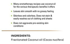 Majestic Pure fractionated coconut oil clear liquid showing light texture ideal for skin and hair.